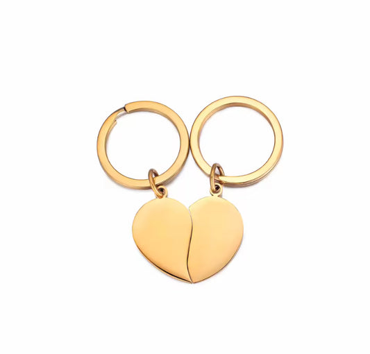 Pack de 2 llaveros en forma de corazón partido Dorado