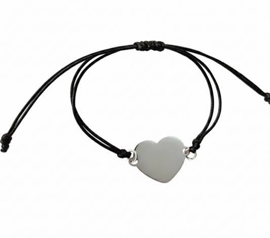 Pulsera Ajustable con Corazón Plateado en Acero Inoxidable