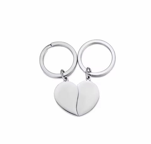 Pack de 2 llaveros en forma de corazón partido Plateado