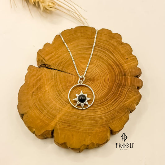 Collar Sol Ónix Plata